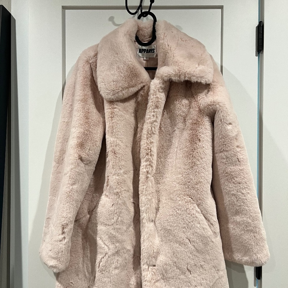 Pink faux fur coat